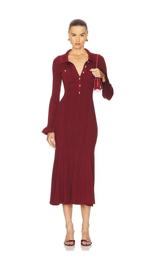 self-portrait Ribbed Knit Midi Dress in Burgundy by SELF-PORTRAIT