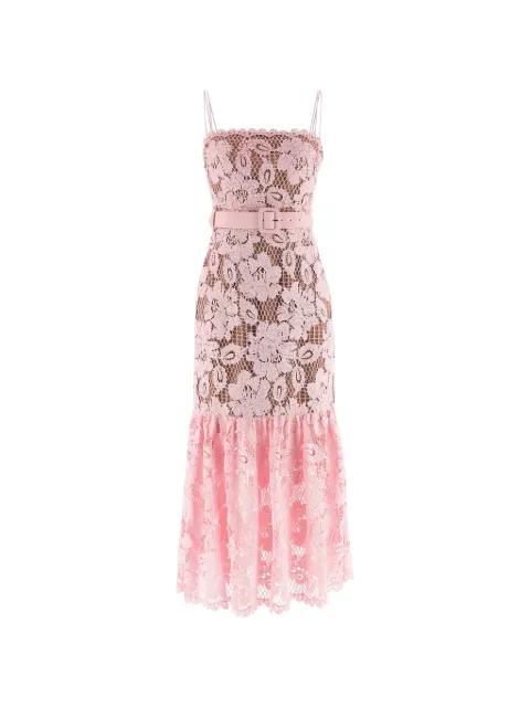 square-neck belted midi dress by SELF-PORTRAIT