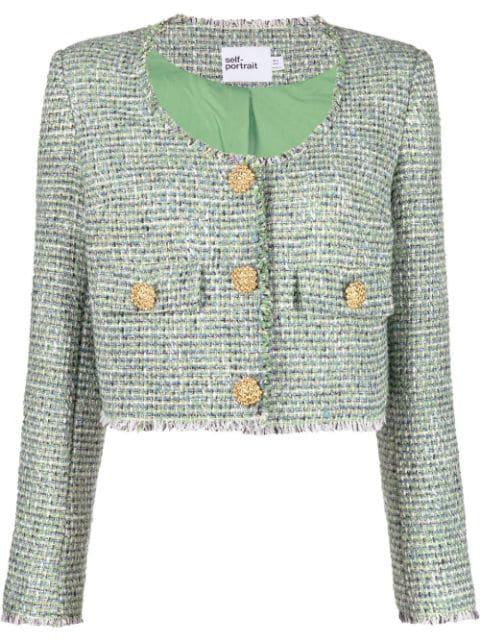 tweed scoop-neck jacket by SELF-PORTRAIT