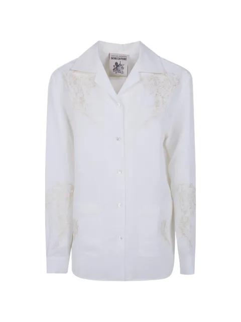 Olive floral-embroidered shirt by SEMICOUTURE
