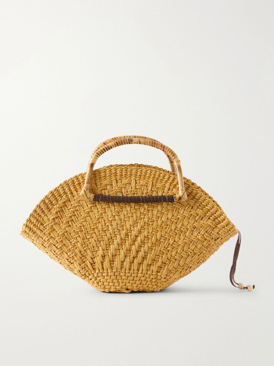Leather-trimmed straw tote by SENSI STUDIO