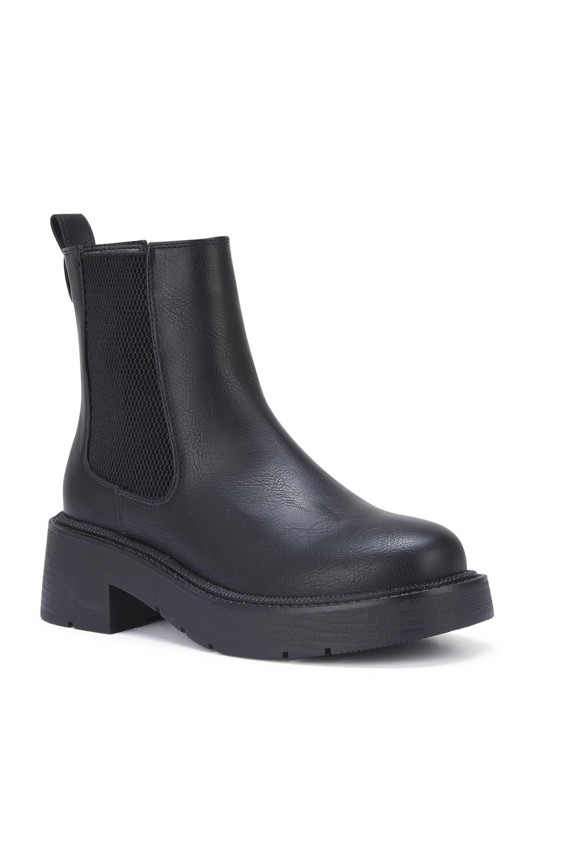 Block Heel Casual Chelsea Ankle Boots Round Toe Pull On Shoes by SEQWL