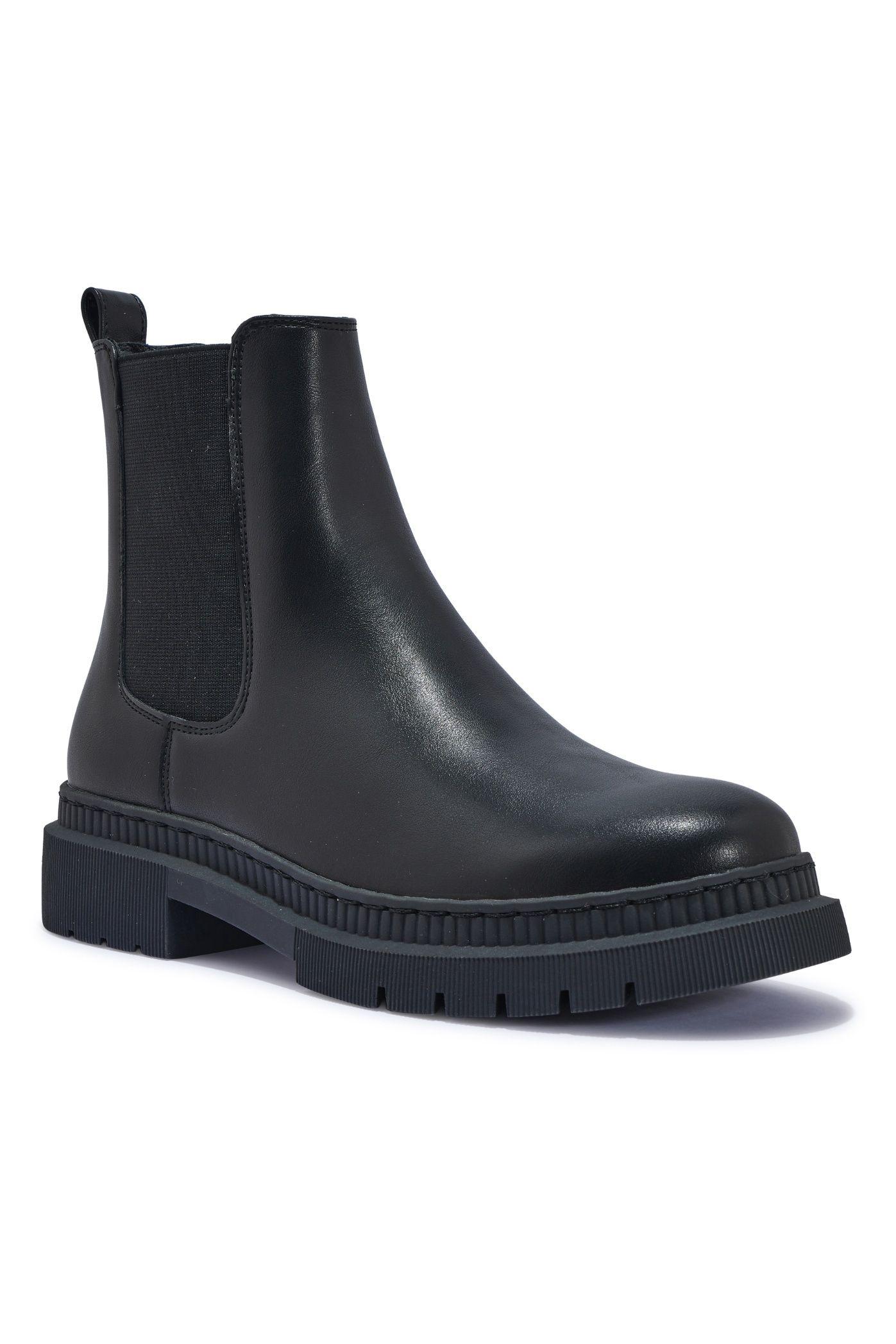 Block Heel Casual Chelsea Ankle Boots Round Toe Slip On Shoes by SEQWL