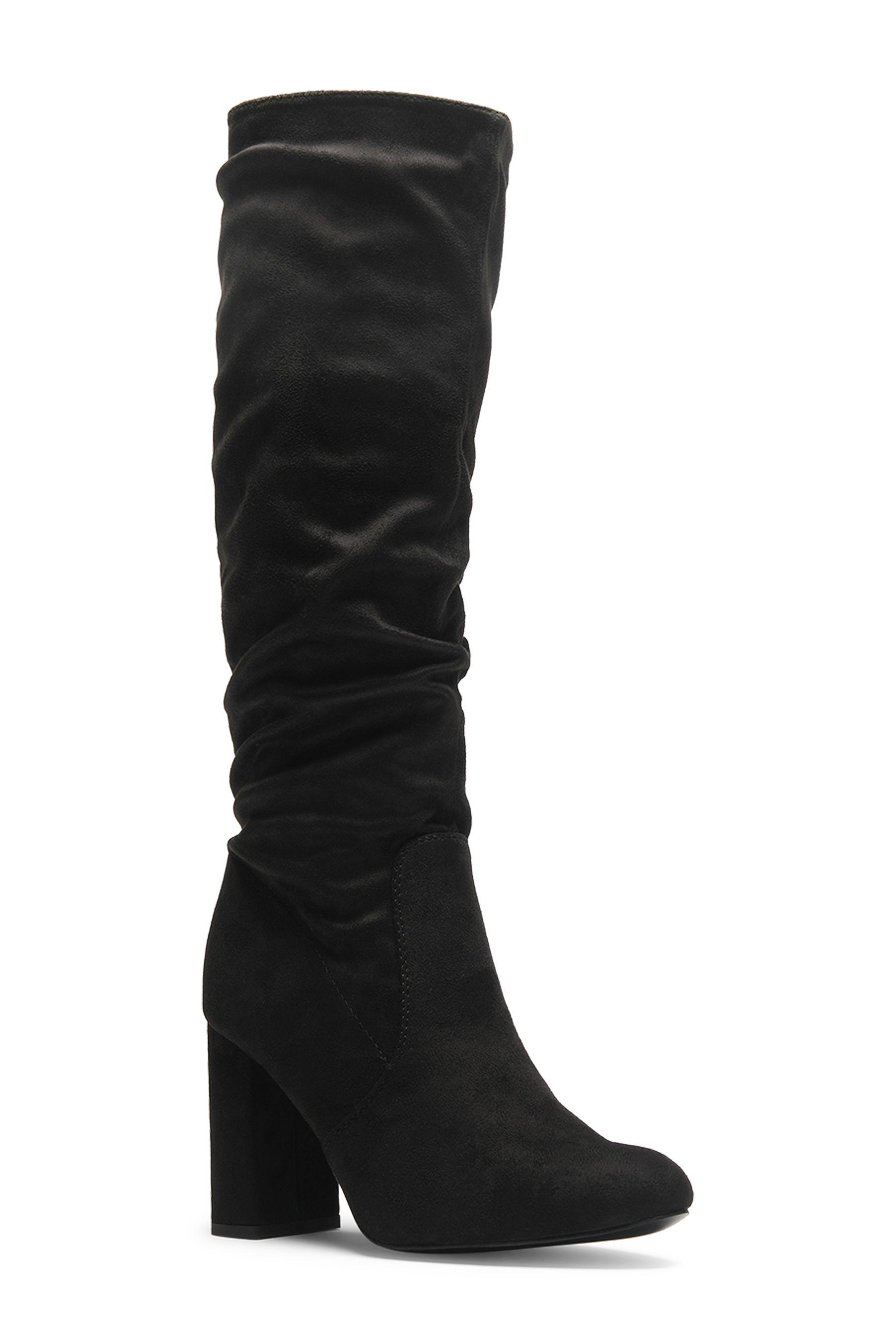 Calf Height Boots Microfiber Block High Heel Pointed Toe Shoes by SEQWL