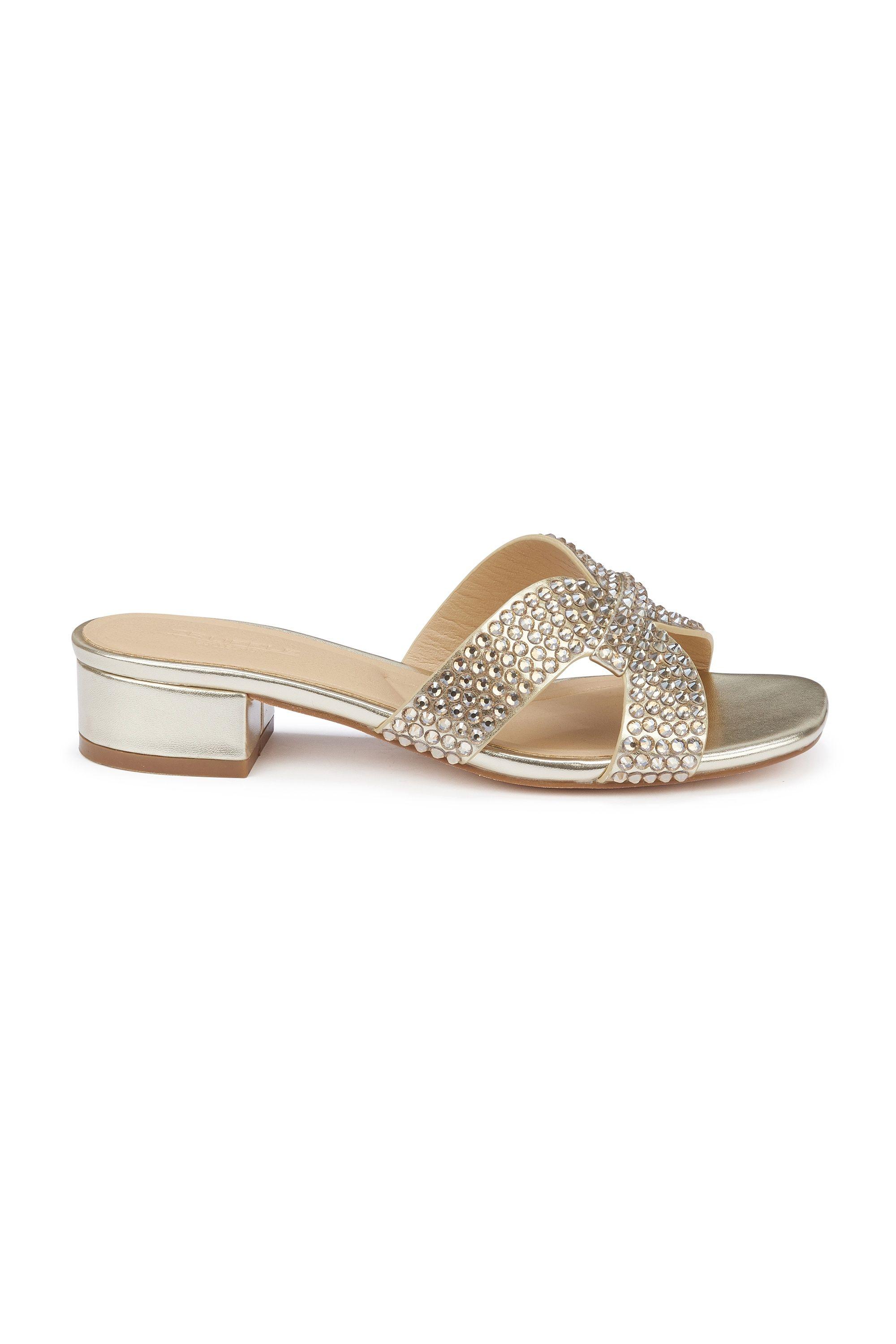 Diamante Slide Sandals With Block Heel Open Toe Summer Shoes by SEQWL