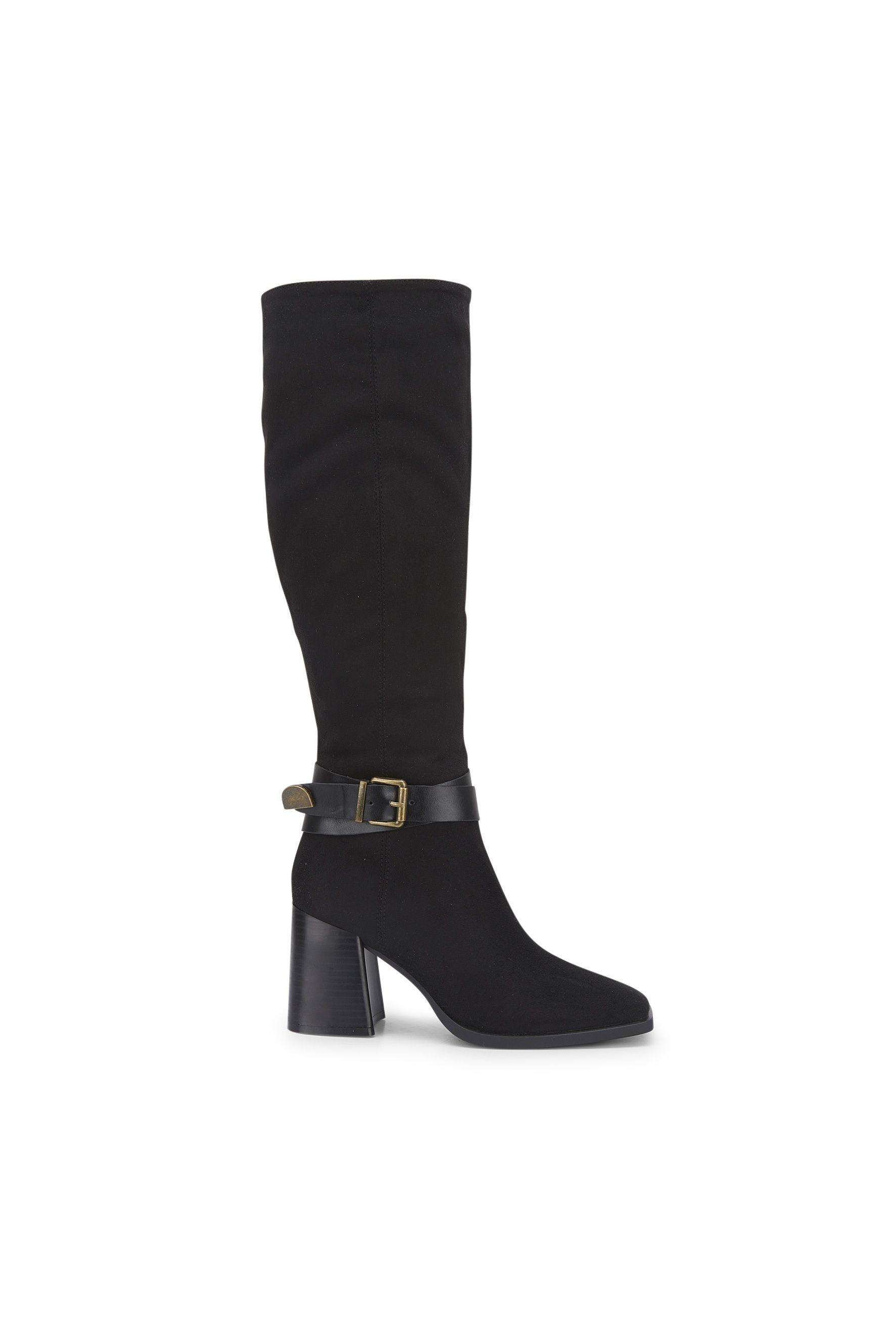 Knee High Boots With Buckle Ankle Strap Zip Square Toe Shoes by SEQWL