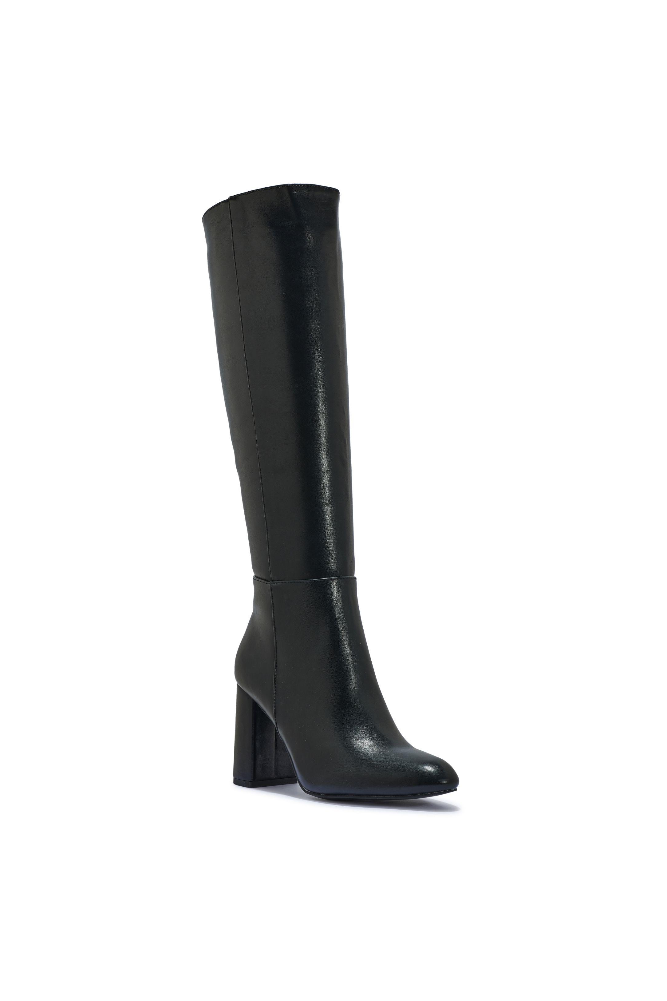 Mid-Calf Boots Zip Closure Polyurethane Round Toe Block Heel Shoes by SEQWL