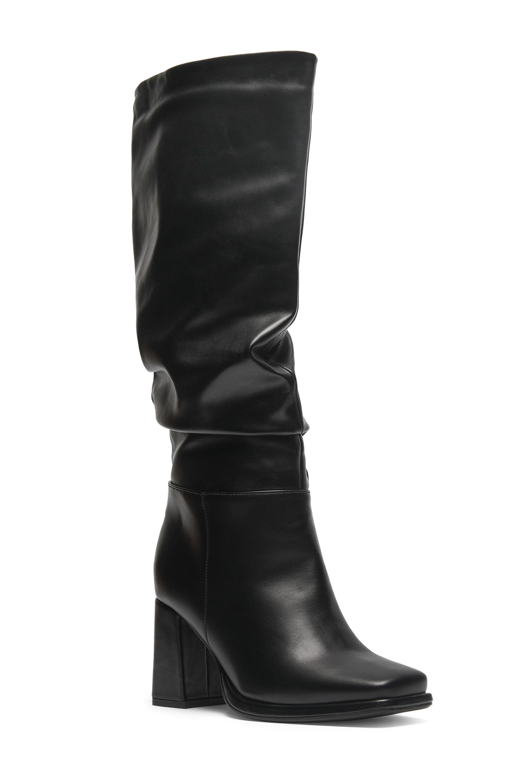 Mid-Calf Boots Zip Closure Polyurethane Square Toe Block Heel Shoes by SEQWL