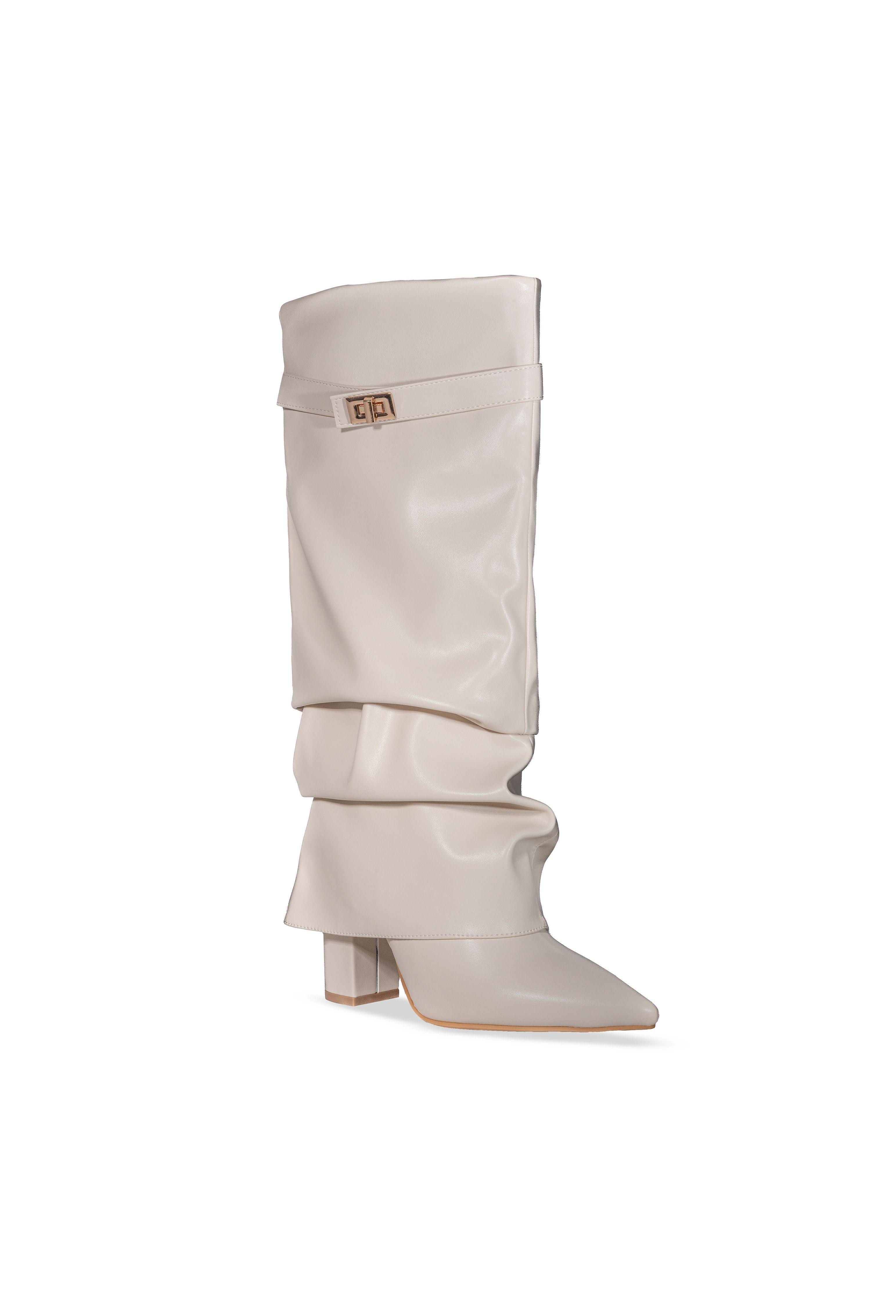 Mid-Calf Boots Zip Polyurethane Pointed Toe Block Heel Shoes by SEQWL