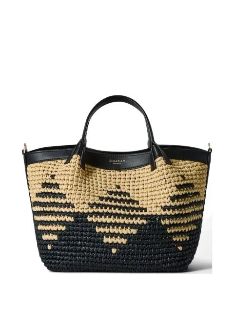 mini Secret mosaic raffia tote bag by SERAPIAN