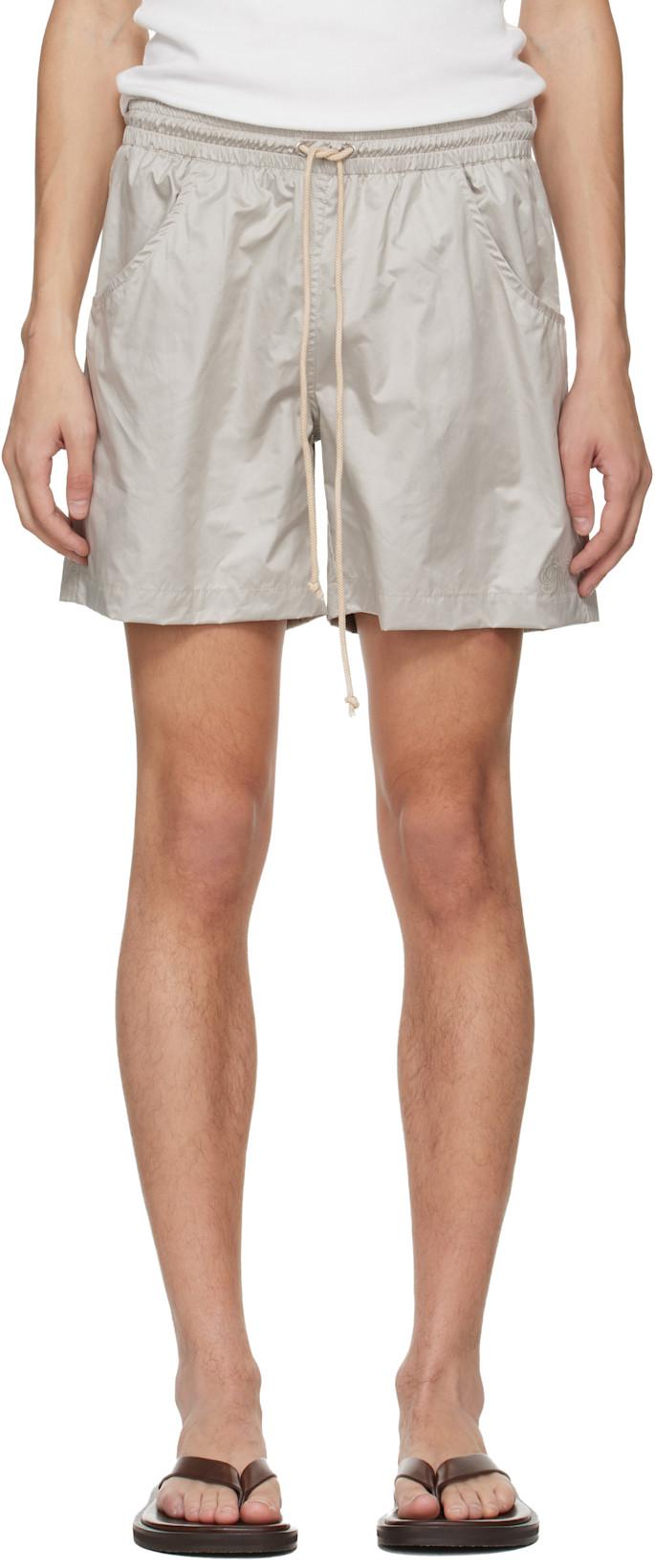 Gray Embroidered Logo Swim Shorts by SERAPIS
