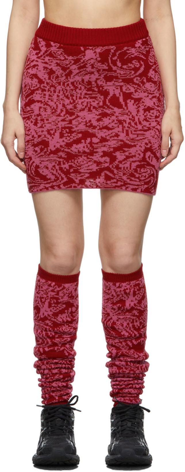 Red & Pink Jacquard Knitted Skirt by SERAPIS
