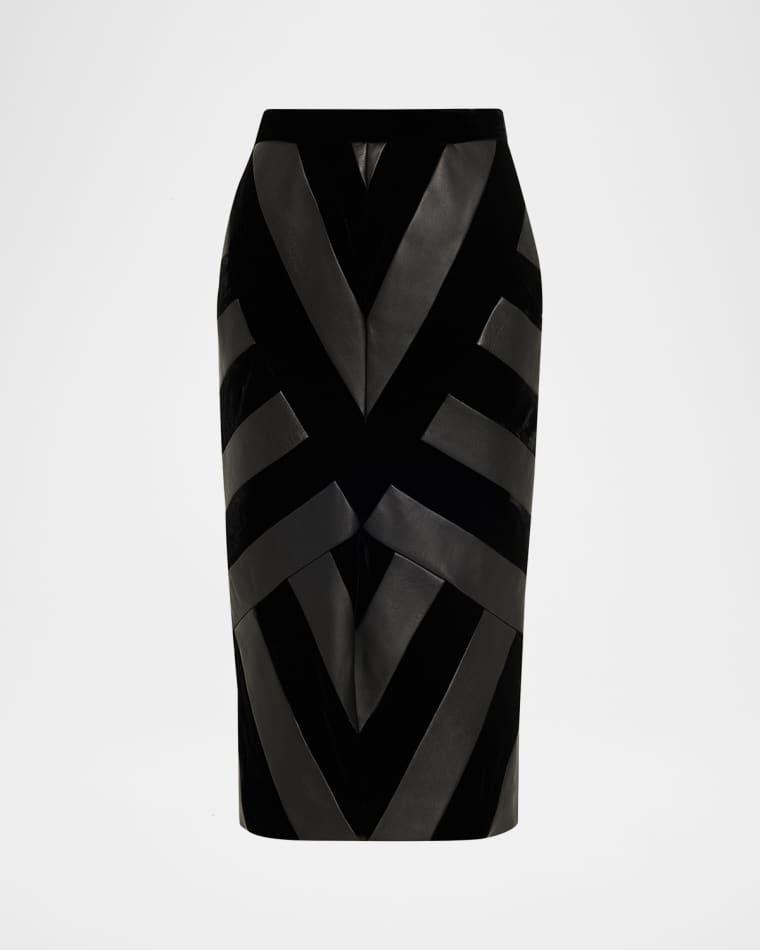 Chevron Paneled Leather Midi Pencil Skirt by SERGIO HUDSON