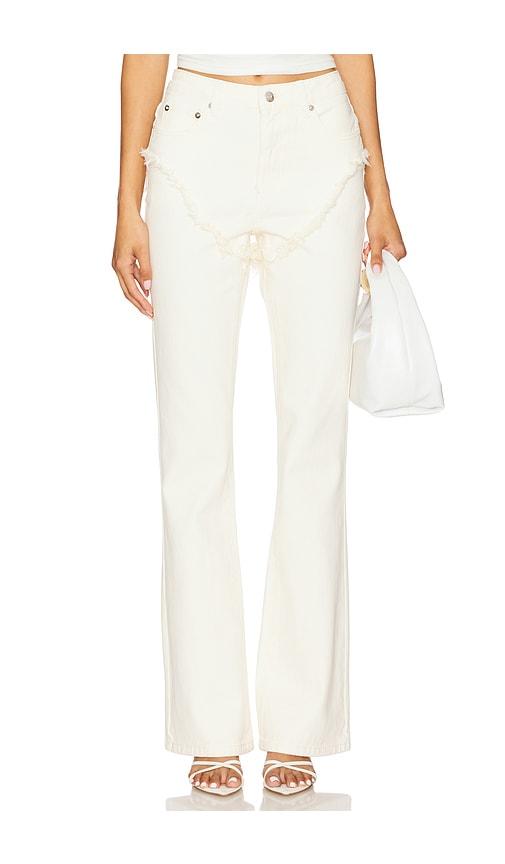 SEROYA Dahlia Frayed Bootcut Jeans in Cream by SEROYA