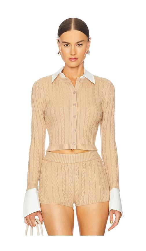 SEROYA Eloise Cable Knit Cardigan in Tan by SEROYA