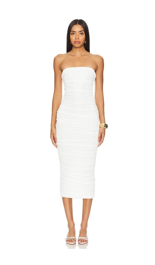 SEROYA Martha Strapless Midi Dress in White by SEROYA