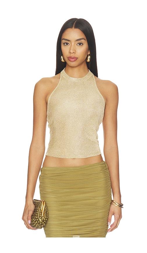 SEROYA Minnie Metallic Knit Halter Top in Metallic Gold by SEROYA