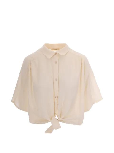 cropped tie-knot shirt by SESSUN