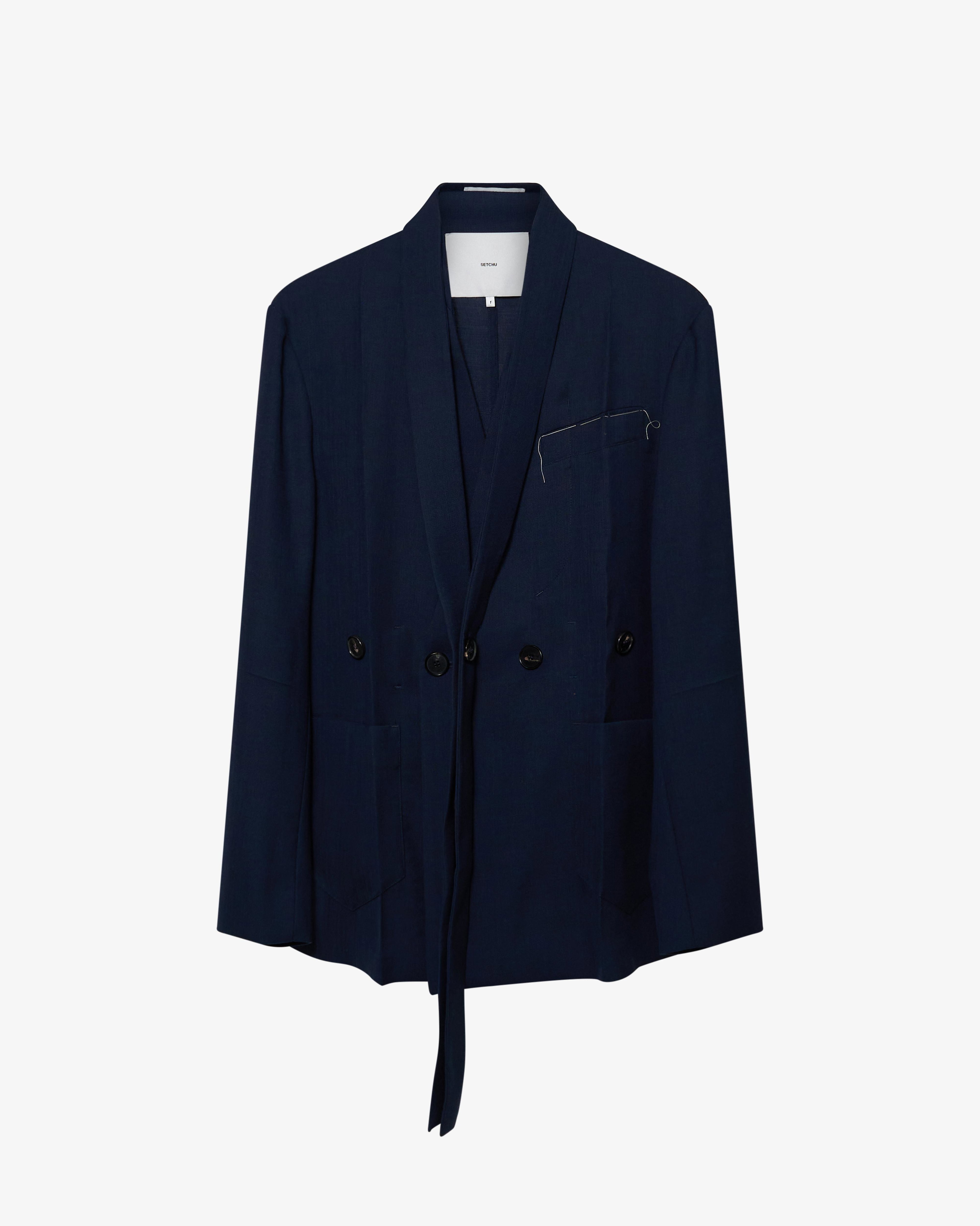 SETCHU - Women's No Lapel Origami Jacket Makisu Wool - (Navy) by SETCHU