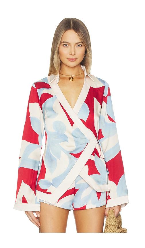 SEVEN WONDERS Amoree Long Sleeve Wrap Shirt in Red, Baby Blue by SEVEN WONDERS