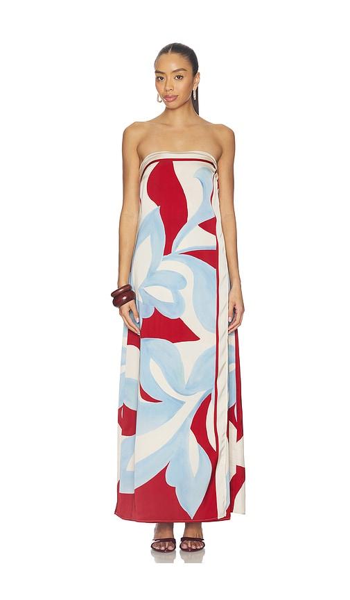 SEVEN WONDERS Amoree Strapless Maxi Dress in Blue,Red by SEVEN WONDERS