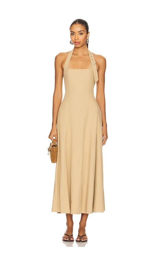 SEVEN WONDERS Astrid Halter Midi Dress in Tan by SEVEN WONDERS