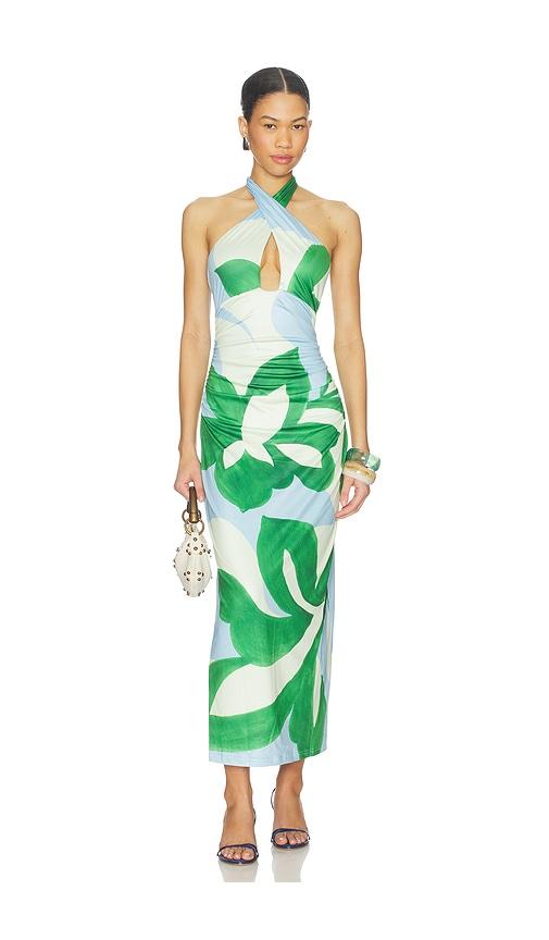 SEVEN WONDERS Aubrie Cross Front Midi Dress in Green, Baby Blue by SEVEN WONDERS