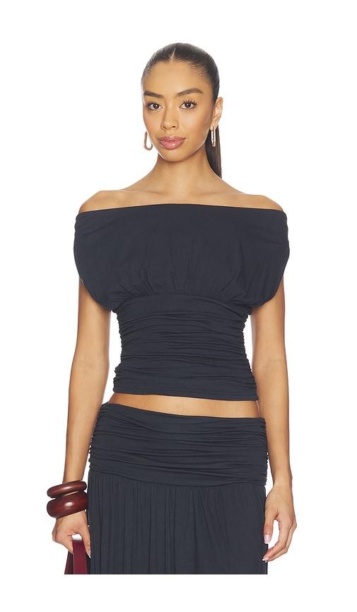 SEVEN WONDERS Avanni Off Shoulder Ruched Top in Navy by SEVEN WONDERS