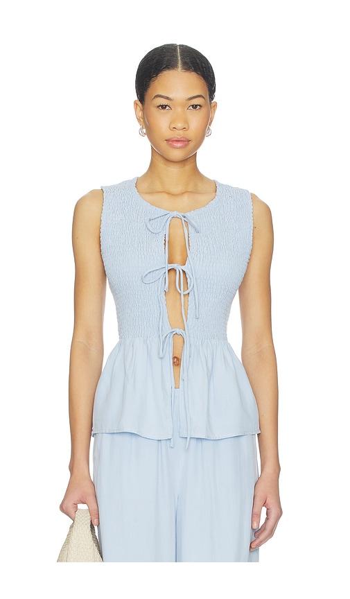 SEVEN WONDERS Fleur Shirred Tie in Front Top in Baby Blue by SEVEN WONDERS