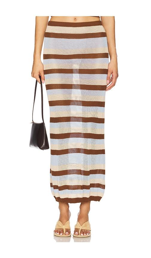 SEVEN WONDERS Hazel Midi Skirt in Brown,Beige,Baby Blue by SEVEN WONDERS