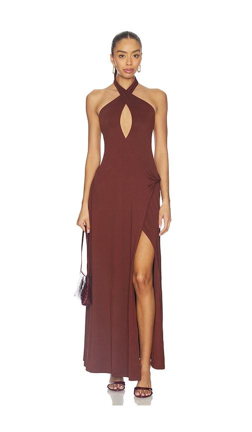SEVEN WONDERS Kamilla Keyhole Twist Maxi Dress in Chocolate by SEVEN WONDERS