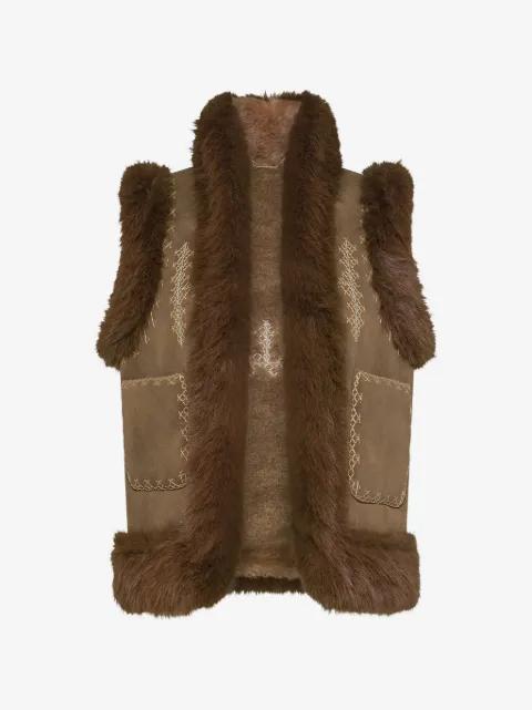 faux-fur trim embroidered gilet by SEVENTY