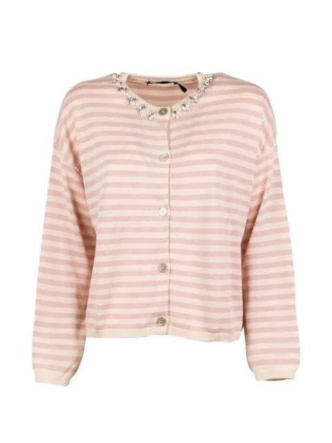 striped neck-embellished cardigan by SEVENTY
