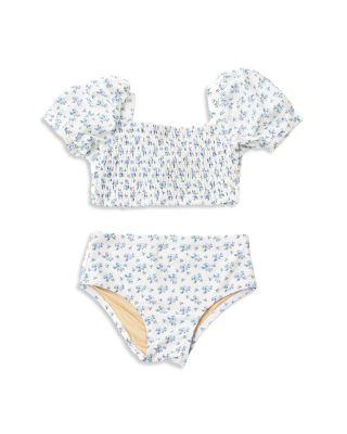 Girls' Cottage Floral Smocked Puff Sleeved Two Piece Swimsuit - Little Kid by SHADE CRITTERS