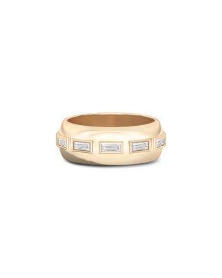 Certified Lab Grown Diamond Baguette Le Corbusier Puff Set Cigar Band in 14K Yellow Gold by SHAHLA KARIMI