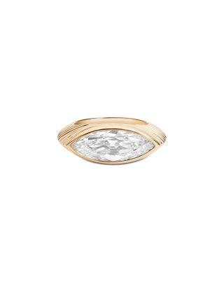 Certified Lab Grown Diamond East West Antique Cut Marquis Column Ring in 14K Yellow Gold by SHAHLA KARIMI
