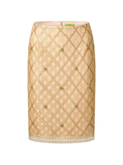 embellished checked skirt by SHANGHAI TANG