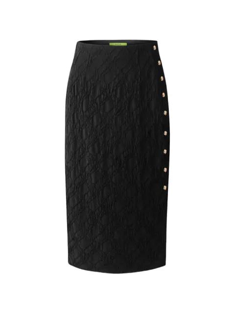 textured button skirt by SHANGHAI TANG
