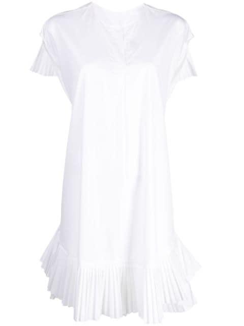 V-neck ruffled cotton dress by SHANSHAN RUAN
