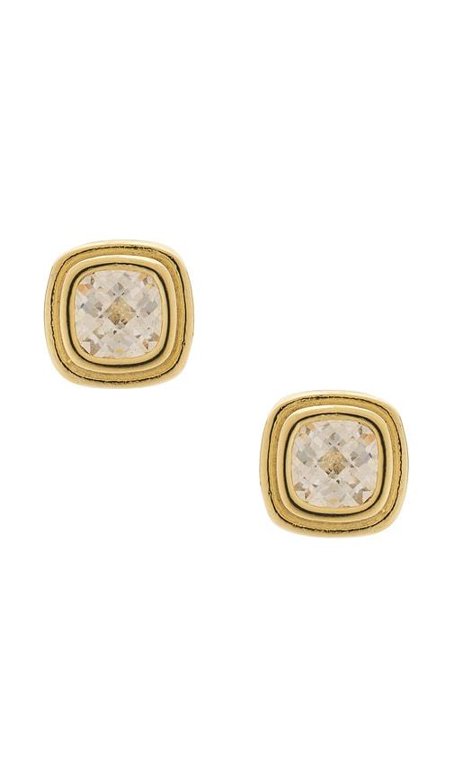 SHASHI Cushion Bezel Stud in Metallic Gold by SHASHI