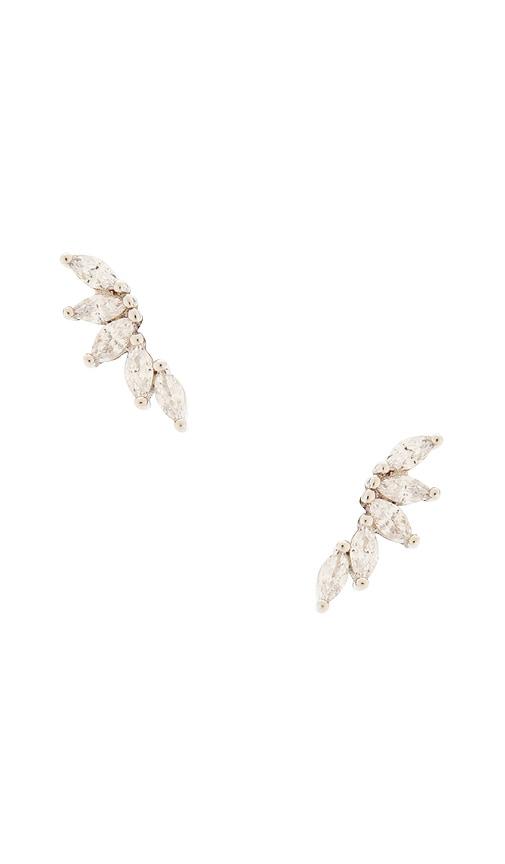 SHASHI Fallen Leaf Ear Climber in Metallic Silver by SHASHI