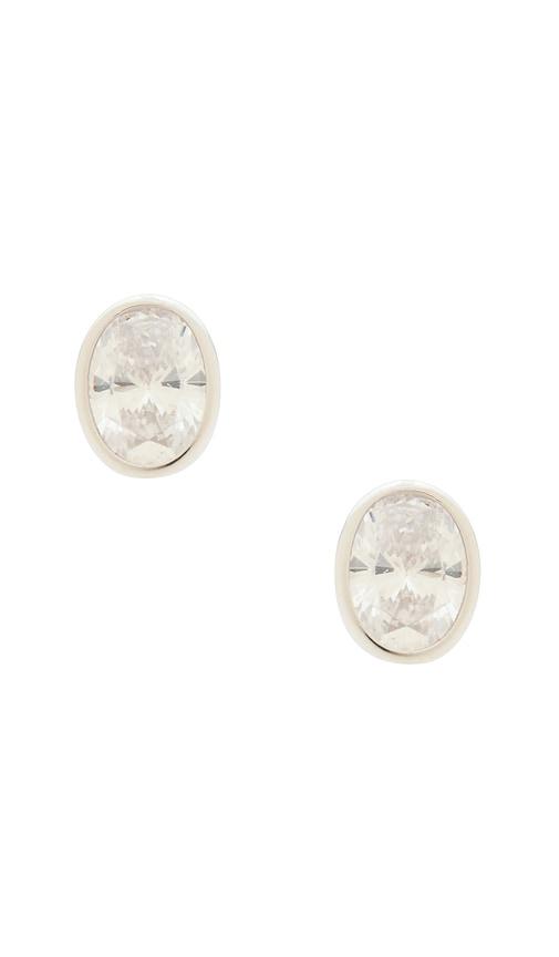 SHASHI Oval Bezel Stud in Metallic Silver by SHASHI