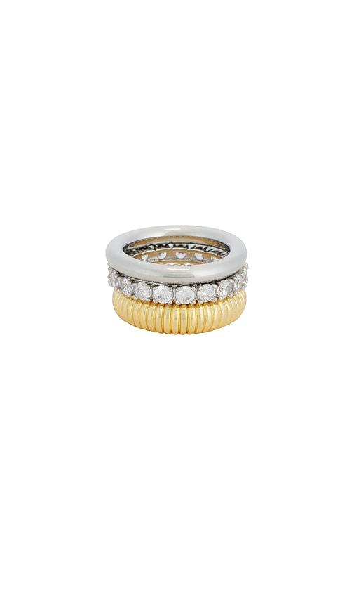 SHASHI Roux Ring Set in Metallic Silver,Metallic Gold by SHASHI