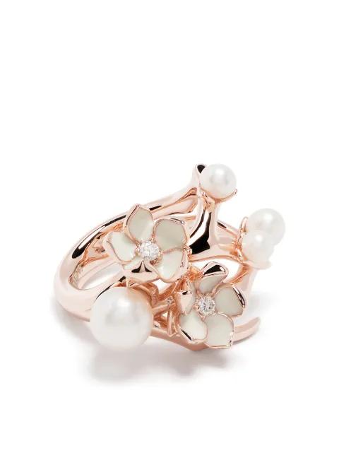 Cherry Blossom diamond pearl flower ring by SHAUN LEANE