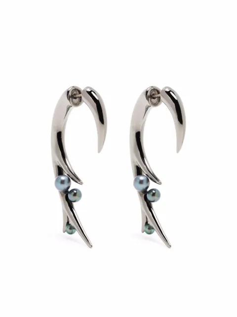 large Hook black pearl earrings by SHAUN LEANE