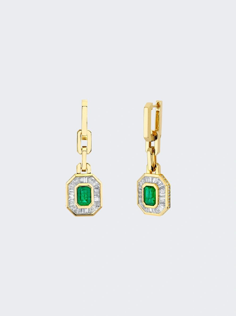Emerald And Diamond Halo Mini Deco Earrings 18k Yellow Gold  | The Webster by SHAY