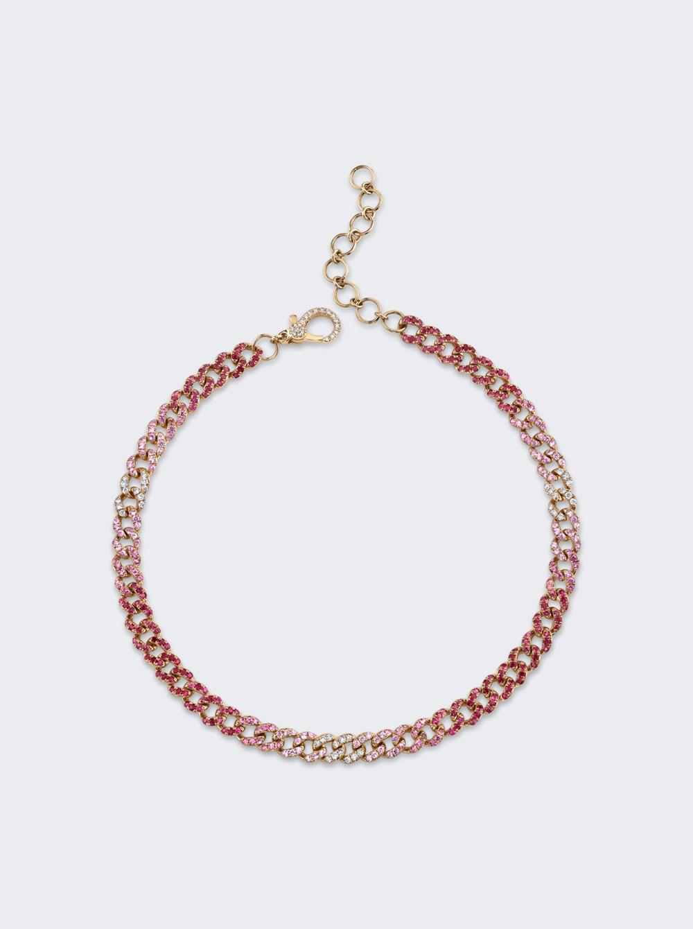 Ombre Pink Sapphire Mini Link Anklet 18k Rose Gold by SHAY