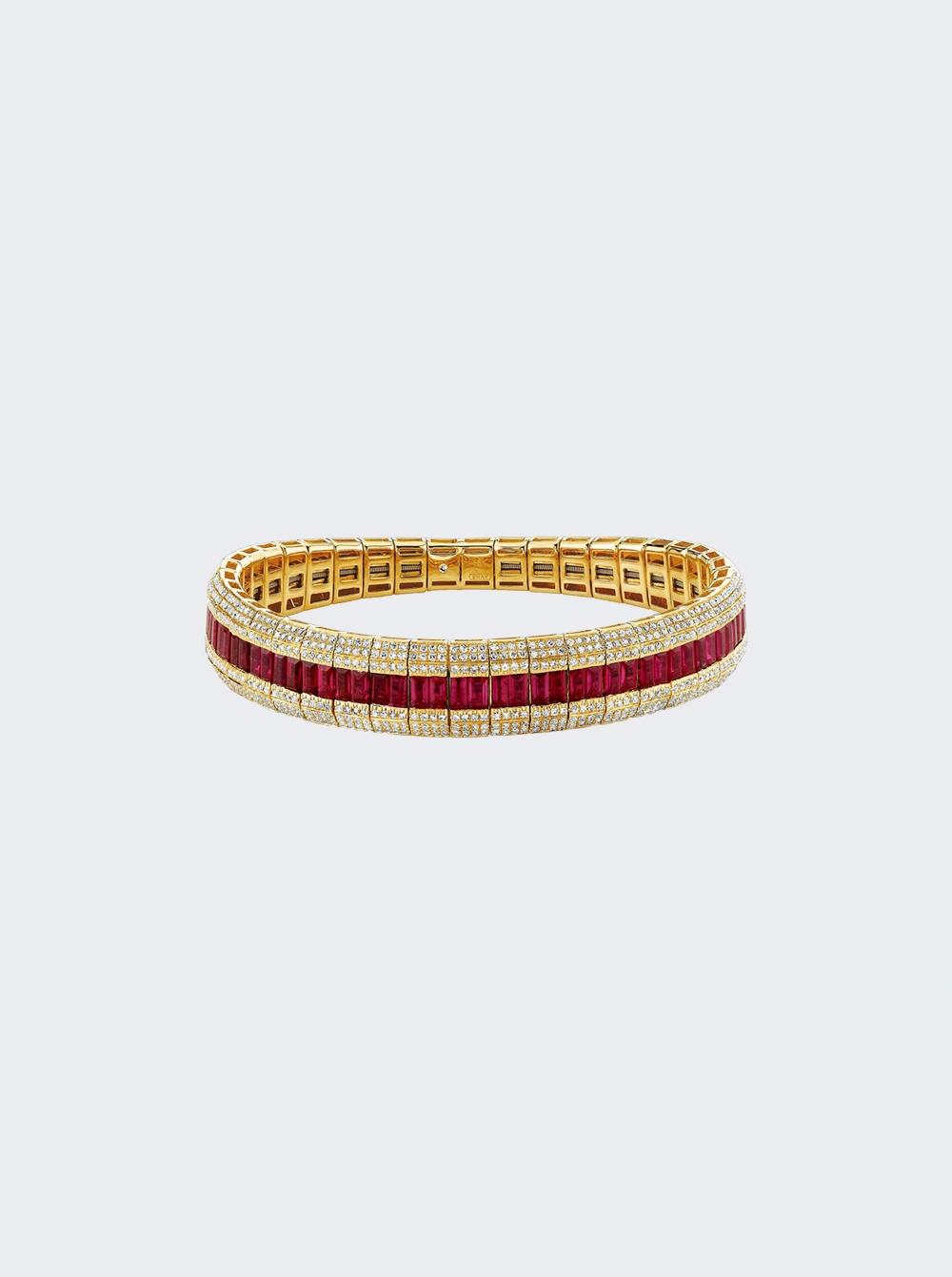 Ruby And Diamond Scales Stretch Bracelet 18k Yellow Gold  | The Webster by SHAY