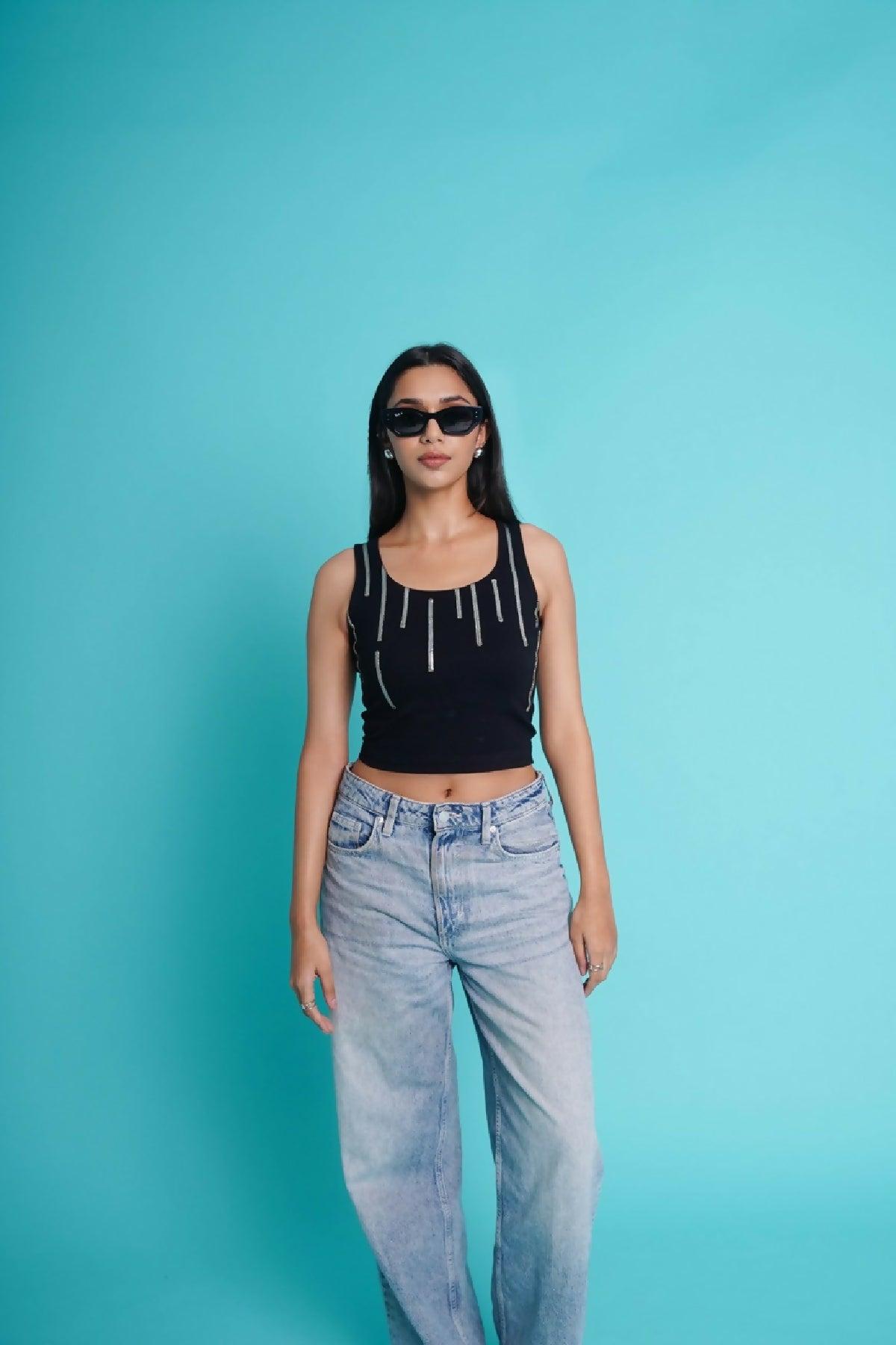 Broken Line Black Top by SHAY STUDIO