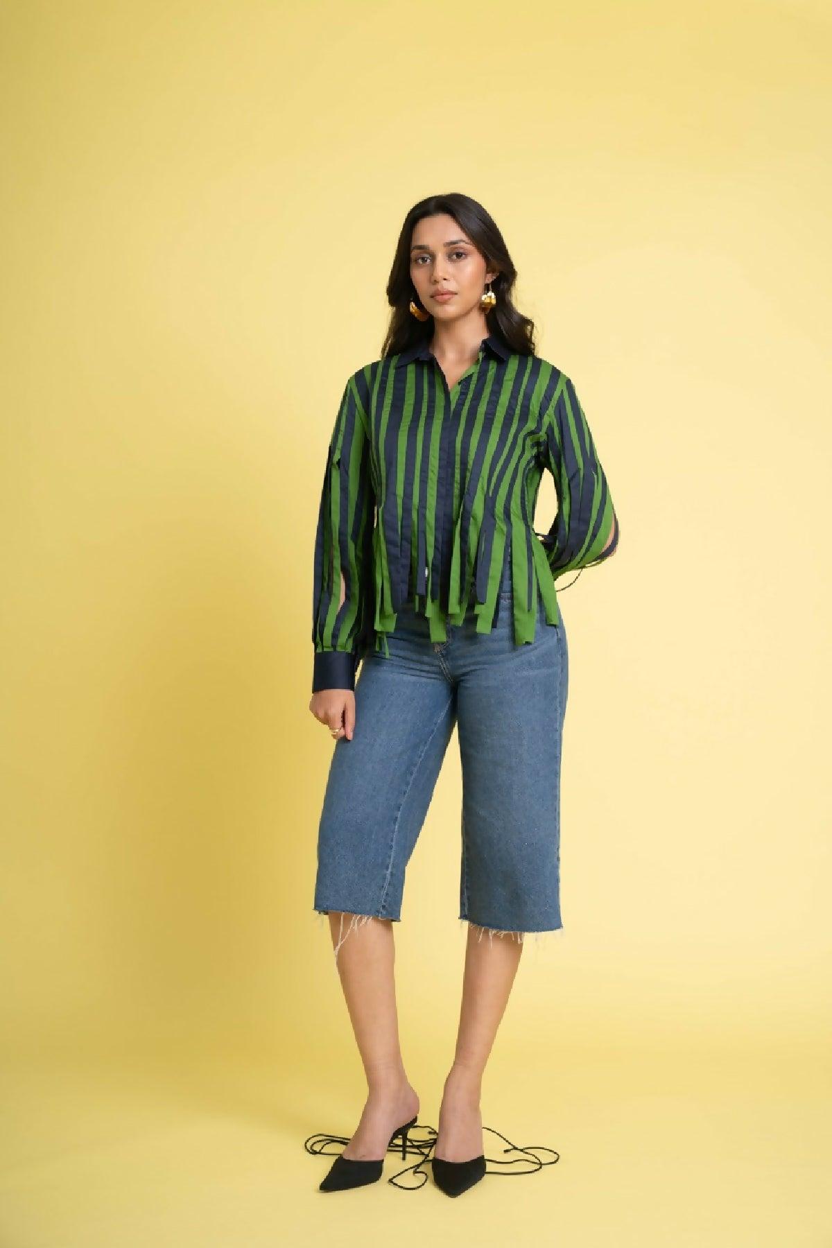 Green Blue Panel Shirt by SHAY STUDIO